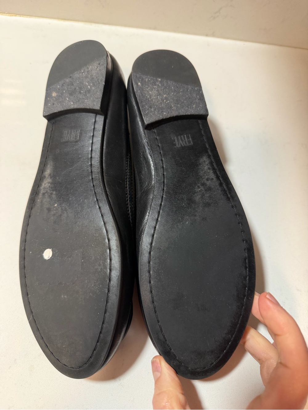Frye Black Leather Logo Round-Toe Ballet Flats - Picture 7 of 7